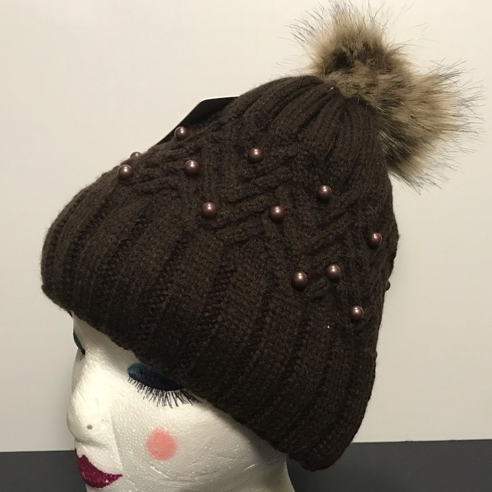 ✅🆕Beaded brown knit hat